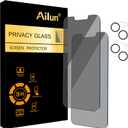 Ailun 2Pack Privacy Screen Protector for iPhone 14 Plus [6.7 inch] + 2 Pack Camera Lens Protector, Anti Spy Private Tempered Glass Film, Case Friendly, [9H Hardness] - HD