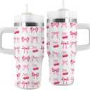 Bow Gifts for Girls - 14oz Pink Kids Bowknot Themed Tumbler with Handle and Straw, Stainless Steel Insulated Water Cup, for Sport, School, Travel - Cute Pink Bow Themed Children Birthday Gift Cup(1pc)