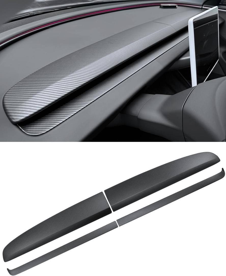 Dashbooard Cover 4pcs ABS Dashboard Panel Trim Cover Compatible with Tesla Model Y Juniper 2024 2025 2026 (Matte Carbon Fiber Pattern)