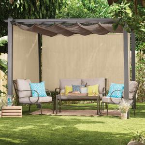 Coolaroo Outdoor Roller Shade with Wand - 80% UV Block Breathable Light Filtering Shade for Patio or Porch, Fade-Resistant, Mold-Resistant Easy-Clean Fabric, 8ft x 6ft, Sesame