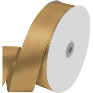 1-1/2" Wide x 100 Yards Solid Color Dark Gold Satin Ribbon, Fabric Satin Ribbon for Gift Wrapping, Wreath, Wedding Party Decoration and Other Sewing Projects (Champagne Gold)