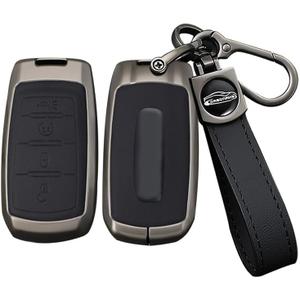 ontto Car Key Cover Case Fit for Dodge Ram 1500 2500 3500 4500 5500 2019-up,Metal Frame Key Fob Shell Leather Key Skin Fit for Ram Truck,Stylish Vehicle Key Protector,4-Button-Black