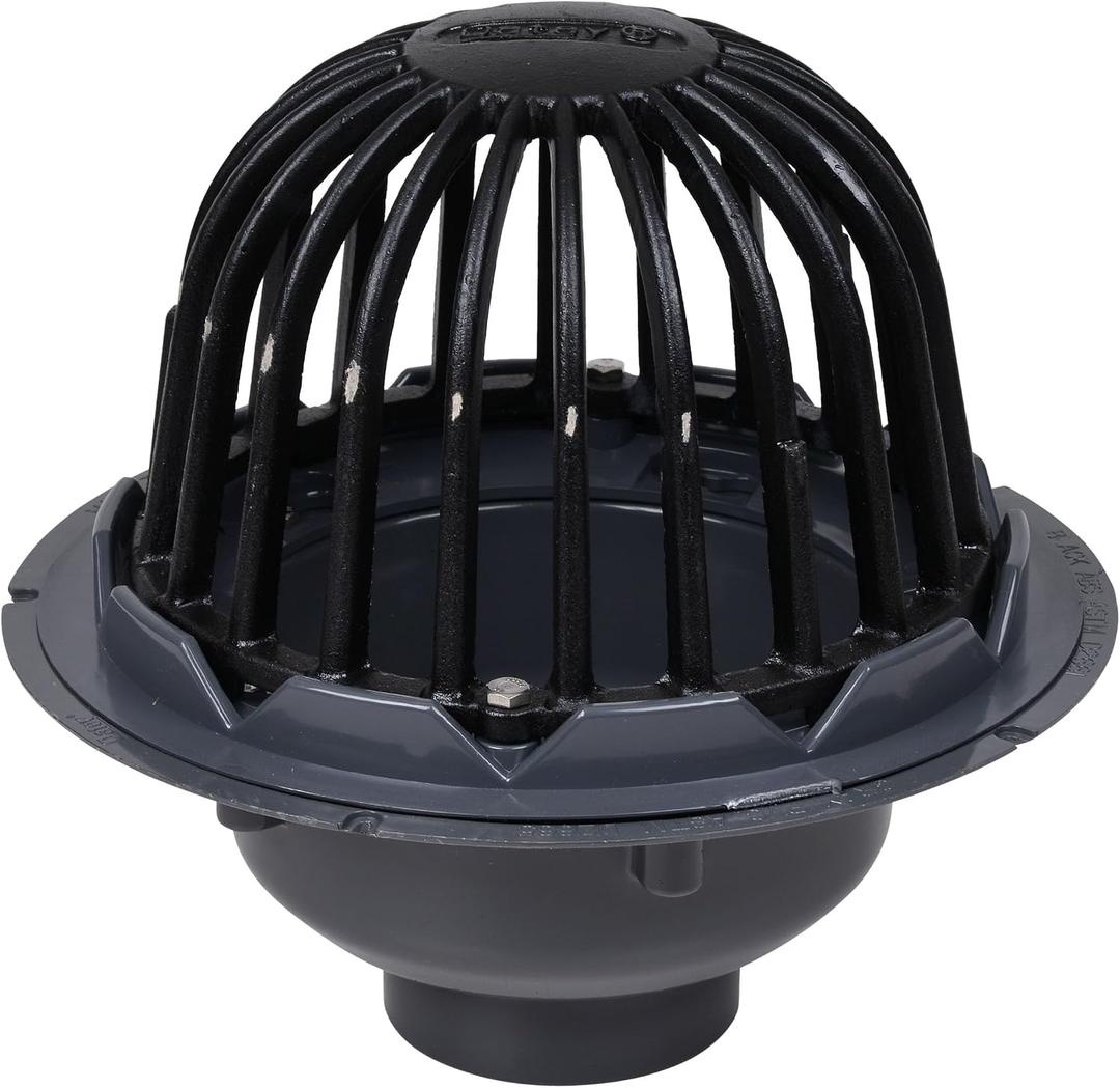 Oatey 78023 PVC Roof Drain with Cast Iron Dome, 3-Inch, Black