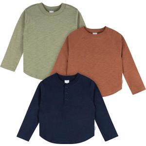 Gerber Baby Boys' 3-Pack Long Sleeve Shirts (4T, Green, Brown & Black)