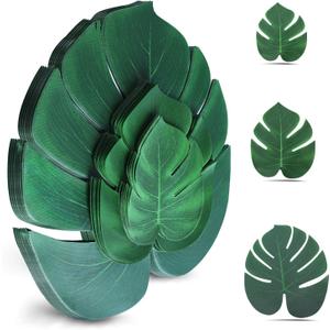 100Pcs Palm Leaves Artificial Tropical Monstera Plant Fake Leaves Safari Birthday Decorations,Jungle Theme Party Supplies,Faux Green Leaf for Hawaiian Luau Tiki Aloha Beach BBQ Table Decoration 3 Size