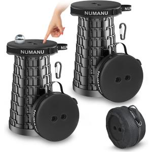 NUMANU 2PK 2026 Upgraded Padded Collapsible Stool, Max 620lb 18" Adjustable Portable Folding Stool for Adults, Retractable Foldable Telescopic Seat Camping Chair or Footrest, 2x Padded Seats + Accessories