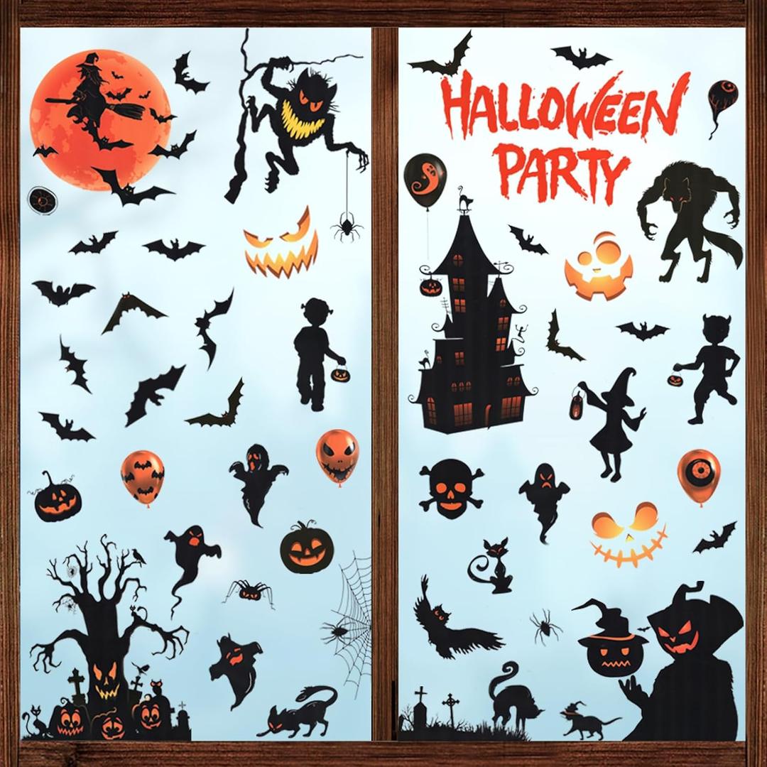 4 x EkkoVla Halloween Window Clings - 9 Sheets Reusable Halloween Decorations, 72 PCS Ghost Tree Witch Zombie Patterns for Treat or Trick Party, Home, Classroom, Store Holiday Decor