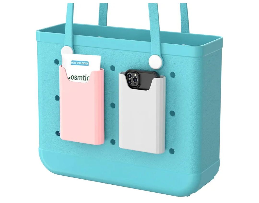 Pack Of 2 Bogg Bag Silicone Phone Holder and Cup Holder Set – Ideal Bogg Bag Accessories for Women - Secure Velcro Fastening, Versatile Phone and Cup Holders, Perfect for Travel, Beach, and Everyday Use (Pink+White)