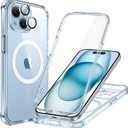 ESR for iPhone 15 Case, Compatible with MagSafe, Full-Body Military-Grade Drop Proof Case with Built-in 9H+ Tempered Glass Screen Protector, Armor Series, Clear Blue