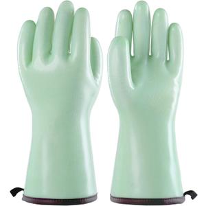PACIFIC PPE Heat Resistant Oven Gloves, Food Grade Safety Gloves with Thickened Waterproof Silicone Coating for Cooking, Grilling, Baking, Smoker, Green, XL/10