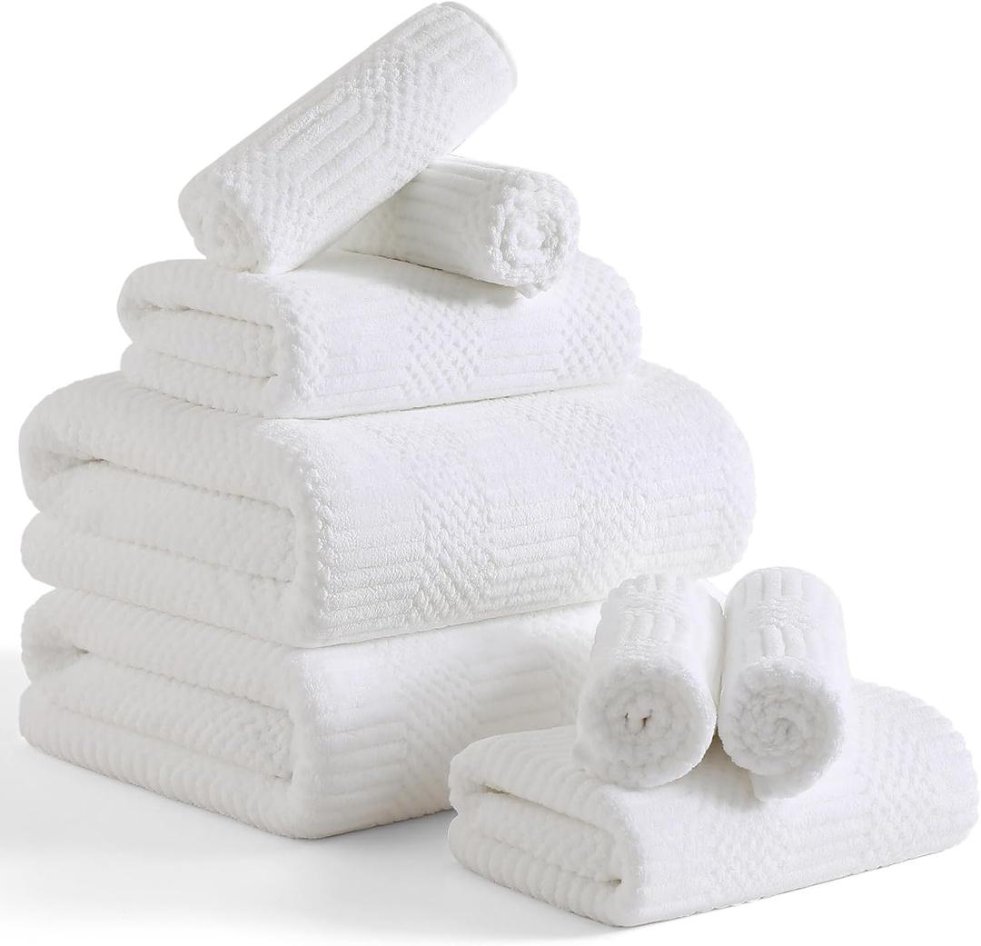 Ferdilan 8 Piece Extra Large Bath Towels Set,2 Oversized 35"x70" Bath Towel Sheets,2 Hand Towels and 4 Washcloths 600 GSM Highly Absorbent Quick Dry Towels Set for Bathroom Hotel White