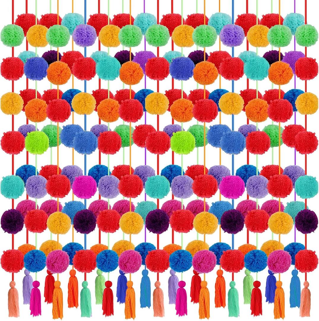 Jecery 12 Pcs 59 ft Christmas Yarn Pom Pom Tassel Garland Hanukkah Strand Rainbow Hanging Garland Fiesta Party Decor for Xmas Home Wedding Birthday Party Decorations(Multicolor)