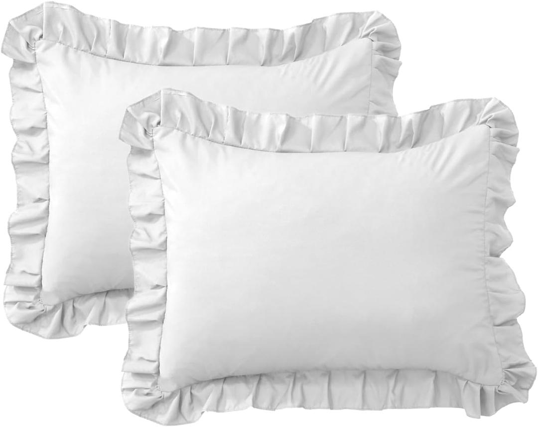 Ruffle Pillow Cases Standard Size Set of 2 Soft Wrinkle Resistant Brushed Microfiber Ruffled Pillowcases Envelope Pillow Shams Cover Festive Gift for Hotels,Guest Rooms 20x26 Inch (White)
