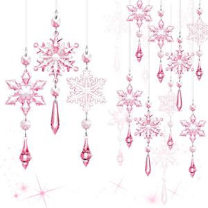 Boao 15 Pcs Crystal Snowflake Ornaments for Christmas Tree Acrylic Snowflake Winter Wonderland Decorations for Party Favor Celebration(Light Pink)