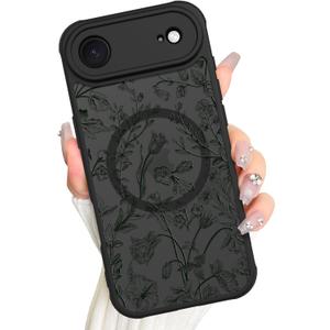 AIGOMARA Magnetic for iPhone Air Case, Compatible with Magsafe Cute Sage Flower Floral Pattern Screen Protector Camera Protection Matte Translucent Phone Case for Women Girls, Green