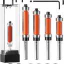 Crosstar 4Pcs Flush Trim Router Bit Set 1/4" Shank, Top & Bottom Bearing, Carbide Template Guide Bits for Woodworking - 1/2" Diameter, 3/4", 1", 1-1/4", 1-1/2" Cutting Length with Wrenches & Bearings