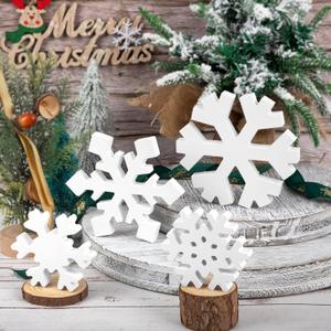 4 Pcs Christmas Snowflake Decor Multiple Sizes Wooden Tiered Tray Decor Freestanding White Table Sign Tabletop for Winter Farmhouse Xmas Country Party Rustic Home Room Table Shelf New Year Decorations