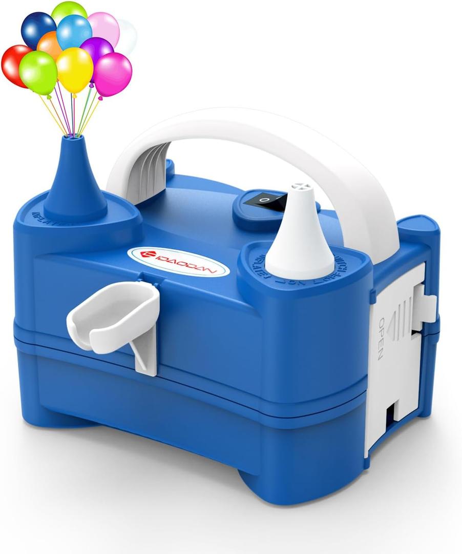 IDAODAN Electric Air Balloon Pump Portable Dual Nozzle 110V 600W Electric Balloon Blower Pump/Electric Balloon Inflator for Kids Party Decoration (Blue)