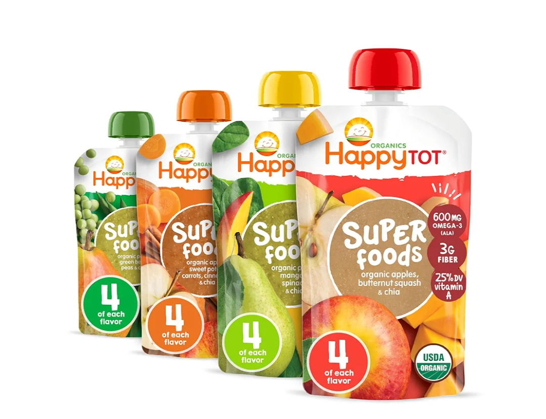 Happy Tot Organics Stage 4 Baby Food Pouches, Gluten Free, Vegan Snack, SuperFoods Fruit & Veggie Puree & Chia Variety Pack, 4.22 Ounce (Pack of 16), Best By : 04AUG25