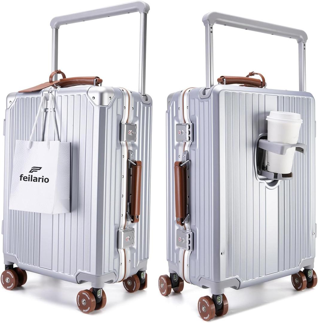 feilario PC Carry On Luggage, Aluminum Frame Wide Handle, TSA Lock | Front laptop compartment, PC+ABS shell and spinner wheels keep work essentials reachable for meetings and airports, 20in