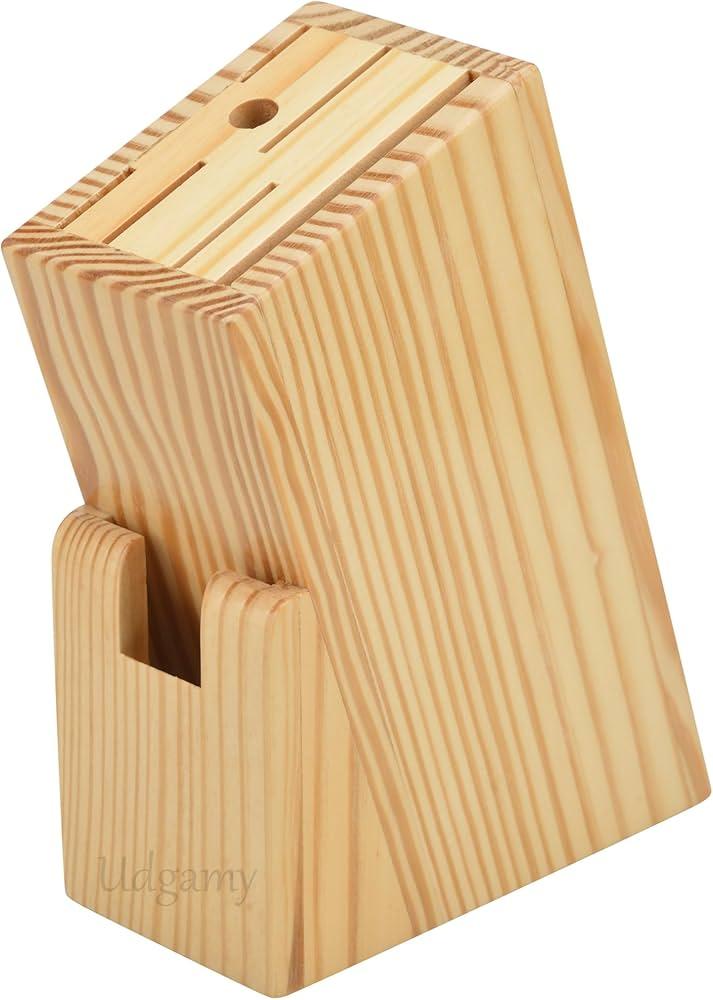 Wooden Knife Stand for Kitchen with 6 Knife Slot, 1 Sharpener Rod & Scissor Slot- Knife Holder for Kitchen- Knife Holder Stand-Knife Stand Without Knife, Large