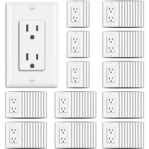 BESTTEN 100 Pack 15 Amp Outlet, Decorator Wall Receptacle Outlet, Standard Electrical Outlet, Non-Tamper-Resistant Receptacle with Wall Plate, UL Listed, 15A/125V/1875W, White