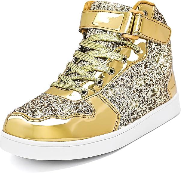 Wooowyet Glitter Shoes Kids High Top Sneakers for Boys Girls Gift Party Birthday Christmas Halloween
 (1.5 Little Kid)