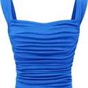 OYOANGLE Girl's Sleeveless Square Neck Cute Tops Wide Straps Ruched Solid Crop Tank Top Summer Clothes 12Y