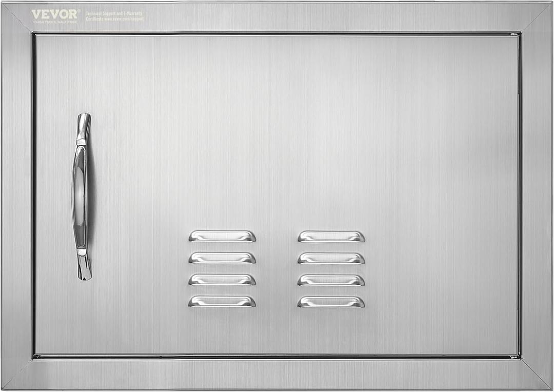 VEVOR Single Outdoor BBQ Access Door - 20W x 14H Inch, Stainless Steel Flush Mount, Vertical Wall Door with Handle and Vents for Grilling Station, Outside Cabinet