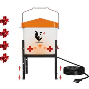 Heated Chicken Waterer, 1.8 Gallons Chickens Poultry Waterer with Nipples, Height Adjustable & Detachable Stand, All-Season Chicken Coop Waterers, Chicken Water Heater (7L, Orange Cover)