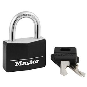 Master Lock Black Covered Aluminum Padlock, Gym Locker Lock with Key for Indoor or Outdoor Use with Vinyl Weather Resistant Cover, 141D pack of 4