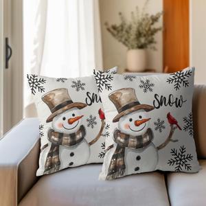 2 Pack Christmas Pillow Cover 18X18 Inch Snowman Snowflake Let It Snow Decoration Holiday Farmhouse Winter Pillow Case Decor for Home Sofa Picture can Differ