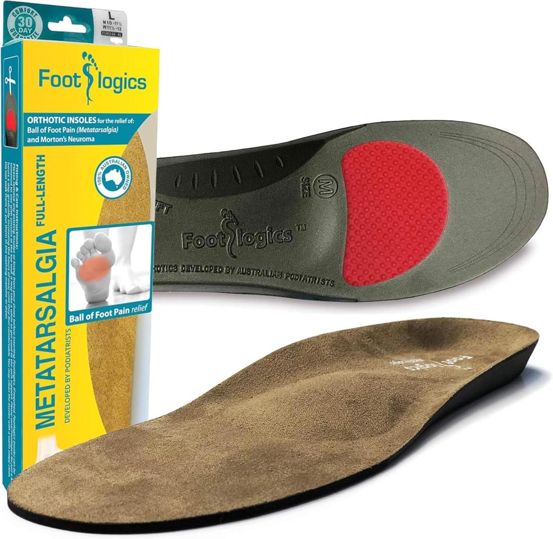 Footlogics Orthotic Shoe Insoles with Built-in Raise for Ball of Foot Pain, Mortons Neuroma, Flat Feet - Metatarsalgia, Pair (Full Length, M (Men's 8-9.5, Women's 9.5-11))