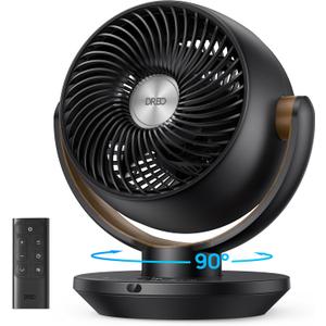 DREO Fan for Bedroom, Desk Air Circulator Fan with Remote, 11 Inch Table Fans for Whole Room, 65ft Powerful Airflow, 120 Vertical Manual +90 Oscillating, 4 Speeds, 8H Timer, 25dB Quiet Fan, Home (Black)