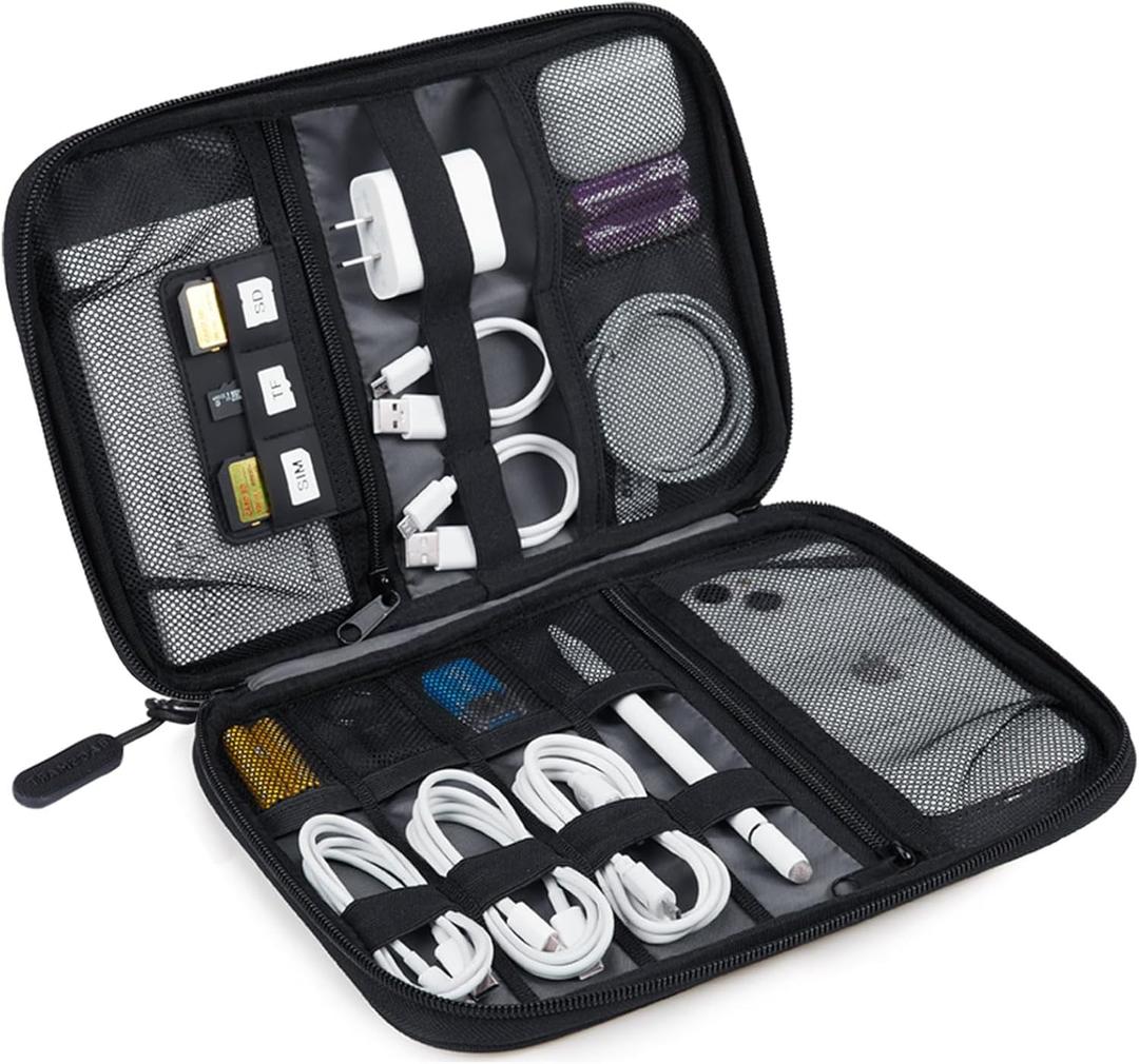 BAGSMART Electronics Travel Organizer Case, Tech Accessories Cord Storage Bag for Phone, Power Bank, SD Card, Cables, Black