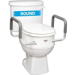 Carex 3.5 Inch Raised Toilet Seat with Arms, Round Toilet Seat Riser, 300 lbs Capacity, Elevating and Raising Seat for Elderly and Handicap, Universal, Slip-Resistant with Padded Handles, White