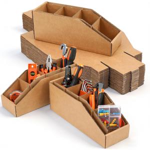 30 Pcs Cardboard Storage Parts Bins Open Top Corrugated Cardboard Storage Boxes Organizer Parts Bins for Shelves, Garages, Offices, Stores (12 x 4 x 4.5 Inch,Natural)