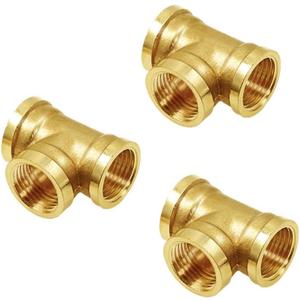 Joywayus 3PCS Brass Pipe Fittings 3/4" to 3/4" to 3/4" NPS Female Forged Tee Pipe Tube Fittings