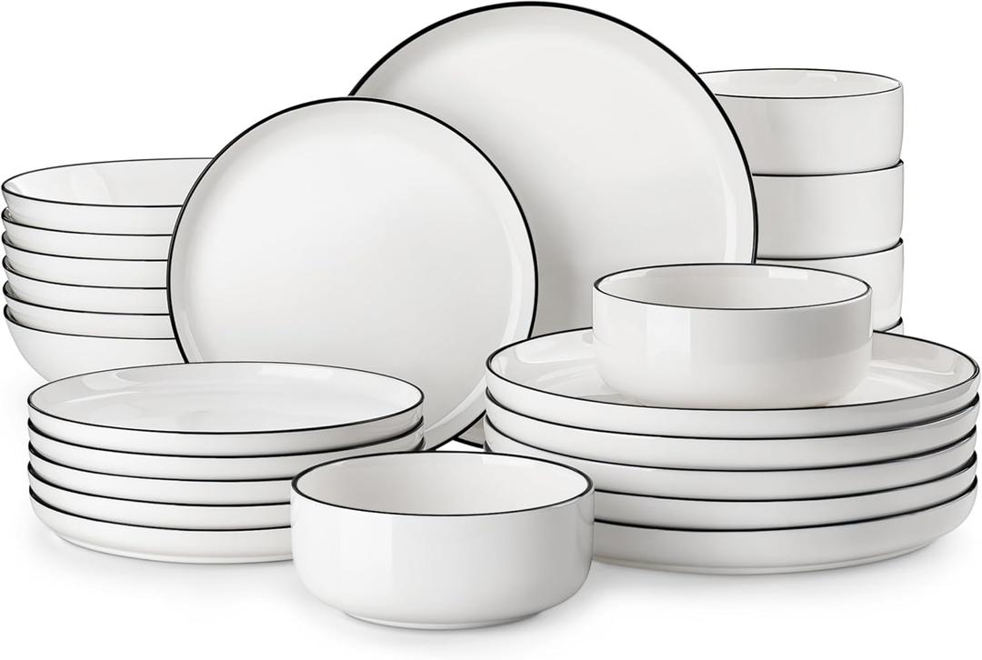 MALACASA 24 Pcs Porcelain Plates and Bowls Sets,Dinnerware Set for 6,White