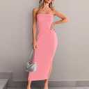 ZESICA Women's 2026 Summer Strapless Bodycon Midi Dress Off Shoulder Sleeveless Side Slit Tube Long Club Party Dresses (Pink, L)