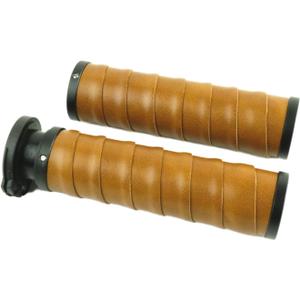 7/8 inch Vintage Motorcycle Handlebar Throttle Hand Grips with End Plugs Aluminum CNC Tube Retro Leatherette for Cafe Racer Bobber Chopper