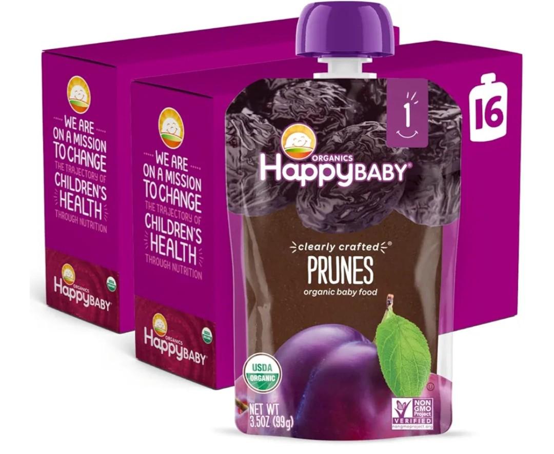Happy Baby Clearly Crafted, Organic Baby Food, Stage 1, Prunes, 3.5oz Clear Pouch (16 Count) BB Date 02 Nov 26
