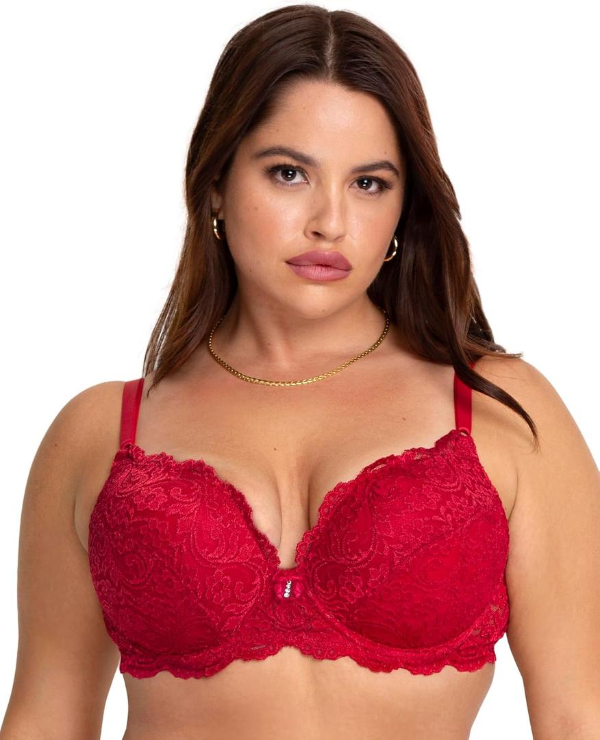 Smart & Sexy Women's Maximum Cleavage Underwire Push Up Bra (34C, No No Red)