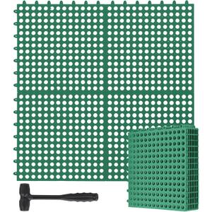 Drainage Tiles Modular Interlocking Floor Tiles with 1 Pc Plastic Hammer 12" x 12" Cushion Mat Non Slip Rubber Floor mat with Holes for Pool Bathroom Deck Kitchen Patio(Dark Green,12 Pack)