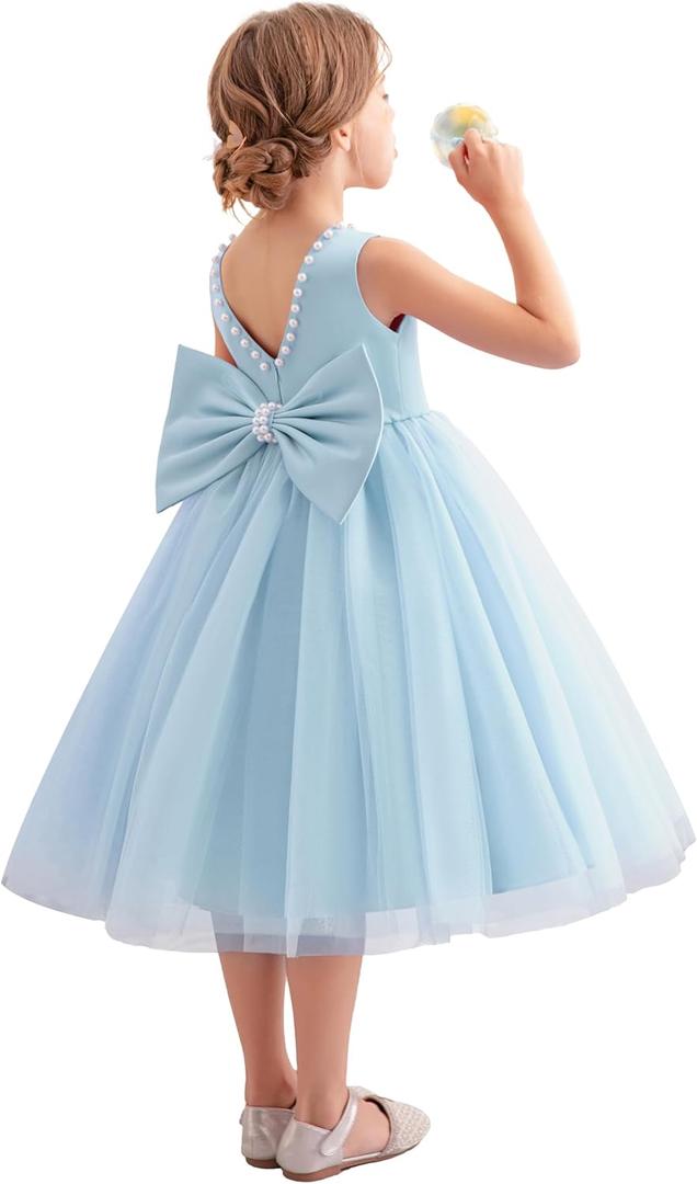 Flower Girl Dress Kids Satin Tulle Wedding Guest Party Birthday Bridesmaid Communion Pageant Prom Ball Gown Maxi (8 Years, A-baby Blue)
