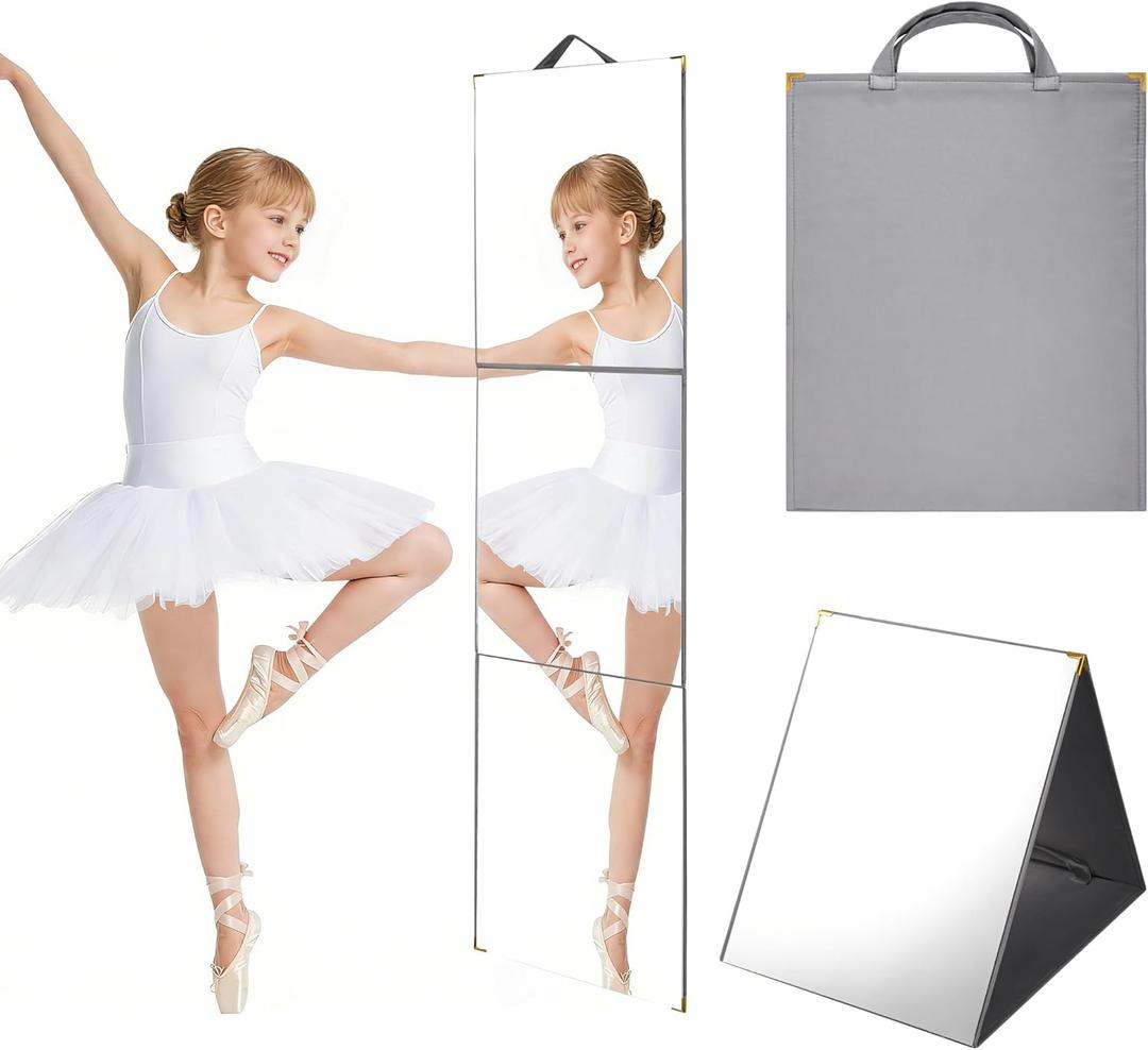 Hanging Portable Foldable Dance Mirror,Acrylic Shatterproof Folding Mirror for Camping,Lightweight Full Length,Dance Competition Must Haves (Grey, 47" L x 13" W)