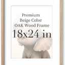 UPWOIGH Beige Solid Oak Wood Picture Frame, 18 x 24 Inch, 16 x 20 Mat