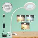 10X Magnifying Glass with Light, Clip on Mganifier with Light, 48 LED Desk Magnifying Glass wtih Clamp, 3 Modes Dimmable Magnifying LED Lamps for Bed Work Crafts DIY Repair White