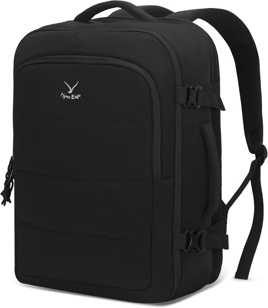Hynes Eagle Travel Backpack for Women Puffer Flight Approved Carry On Backpack 16 inch Laptop Personal Item Weekender Bag 30L Black