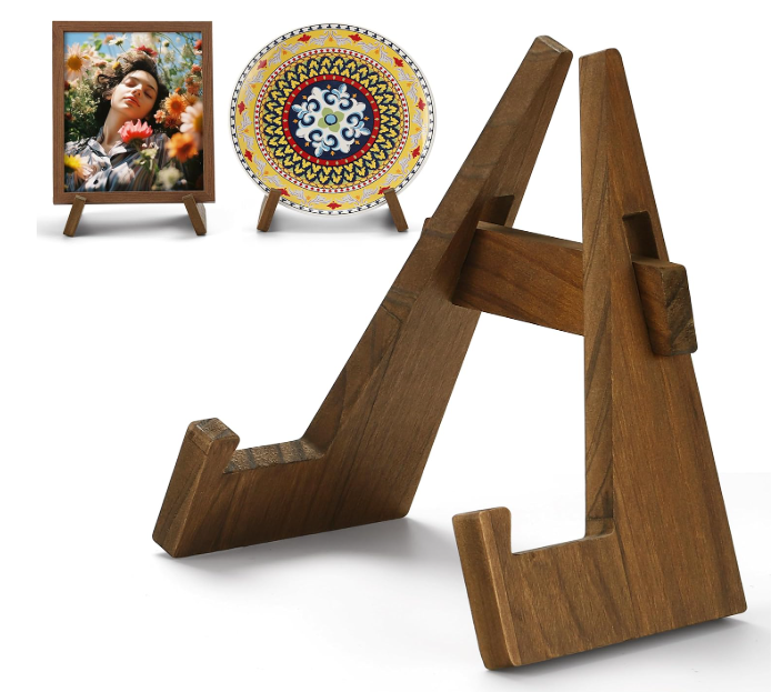 Wooden Plate Stand, 9 Inch Decorative Ornament Display Stand, Plate Holders for Displaying, Picture Frame Holder Stand, Cookbook Stand for Recipe Books, Photos & Collectibles